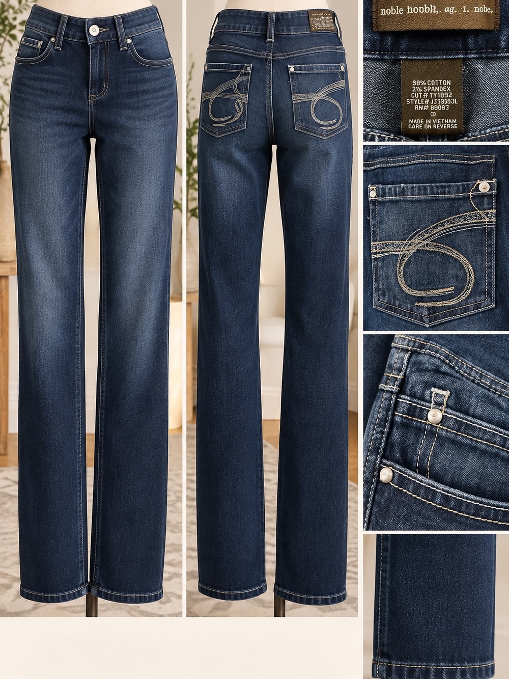 noble Jeans Size 9 | Dark Indigo Denim | Embroidered Pocket Detail